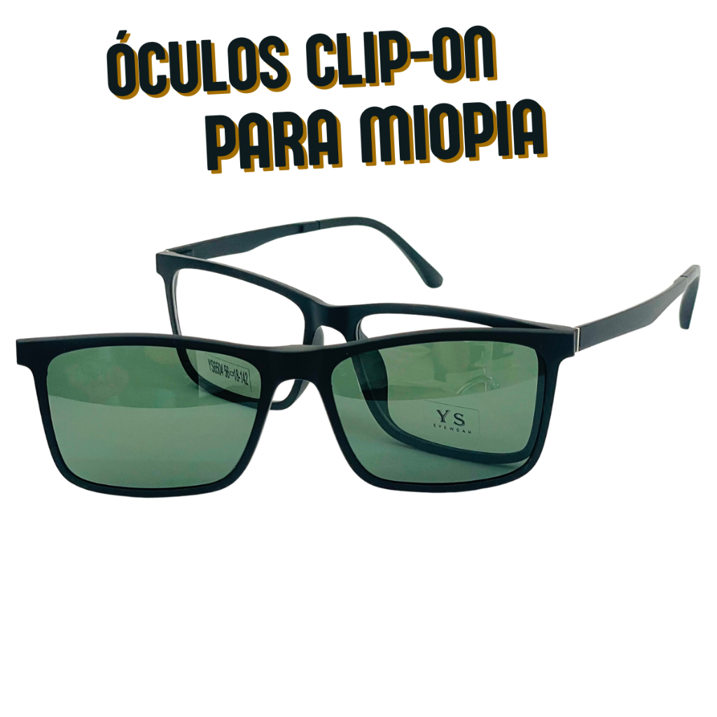 Óculos Para Miopia Com Grau Armação Cli-On Polarizado com Lentes Anti Reflexo Envie Sua Receita