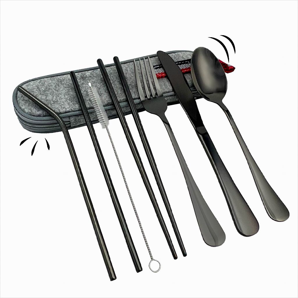 Kit Talheres Portáteis Lancheira Marmita Viagem Conjunto Facíl Levar Estojo Impermeável Aço Inox