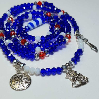 Guia Fio de Conta Orixá Ogum Ogun 3 Pingentes Cristal 8MM Azul Marinho, Vermelho e Branco Umbanda Candomblé em Oferta na Shopee