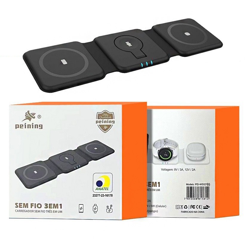 Carregador Sem Fio 3 EM 1 Para Celular Fone E Relógio