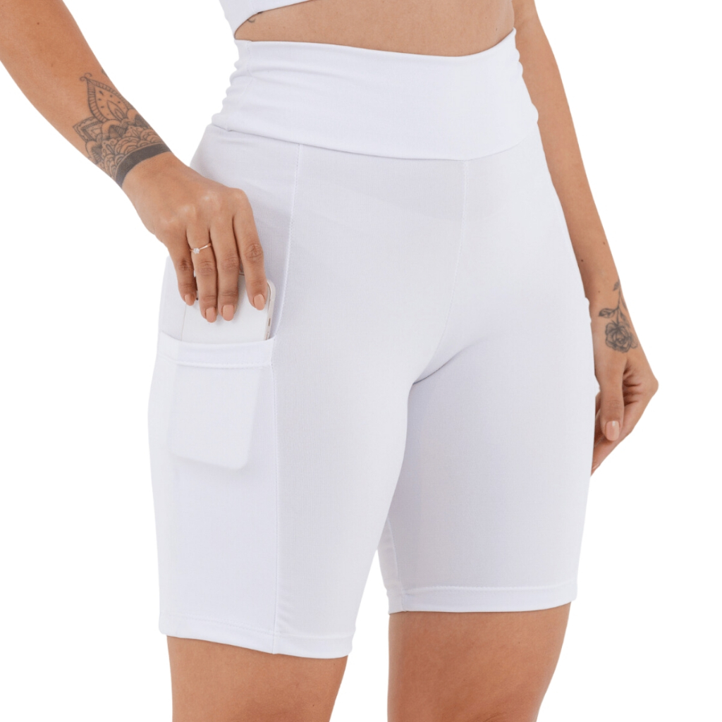 Short Fitness Bolso Feminino Básico Cores Lisa Suplex Slim Branco 3038.s3 — R$ 46,90 em Shopee