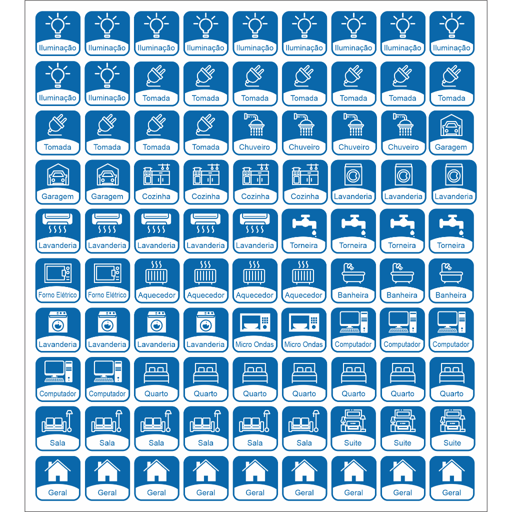 90 Adesivo Identificador para Quadro Disjuntor Sinalização Energia Quadro De Força 1,5 x 1,5cm