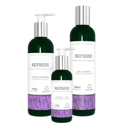 Kit Grandha Refresh: Cabelos Frágeis & Couro Cabeludo Oleoso - Shampoo, Condicionador, Leave-In e Óleo Essencial de Lavanda