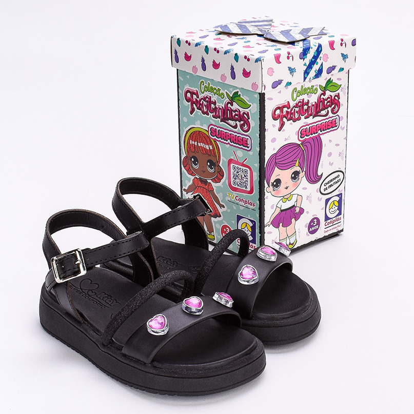 Sandália Infantil Menina Kidy Flat Form Com Brinquedo Preto em Oferta na Shopee