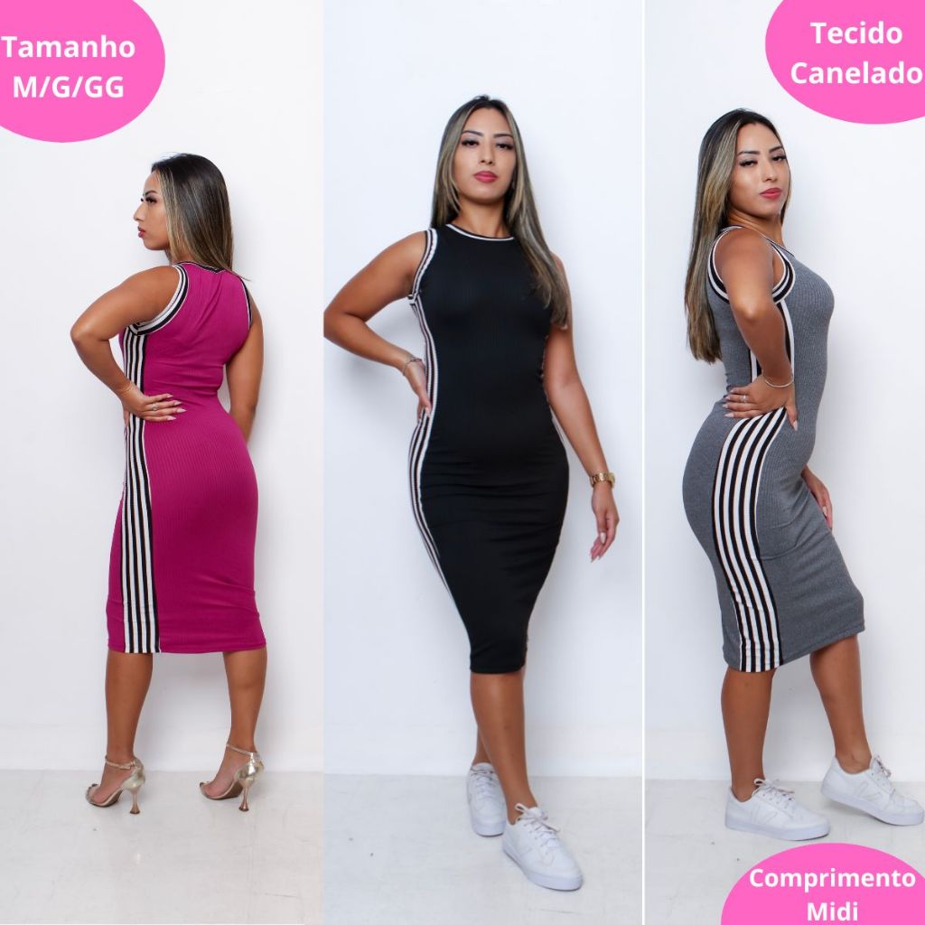 Vestido Regata Midi Canelado Feminino Tubinho faixa lateral em Oferta na Shopee