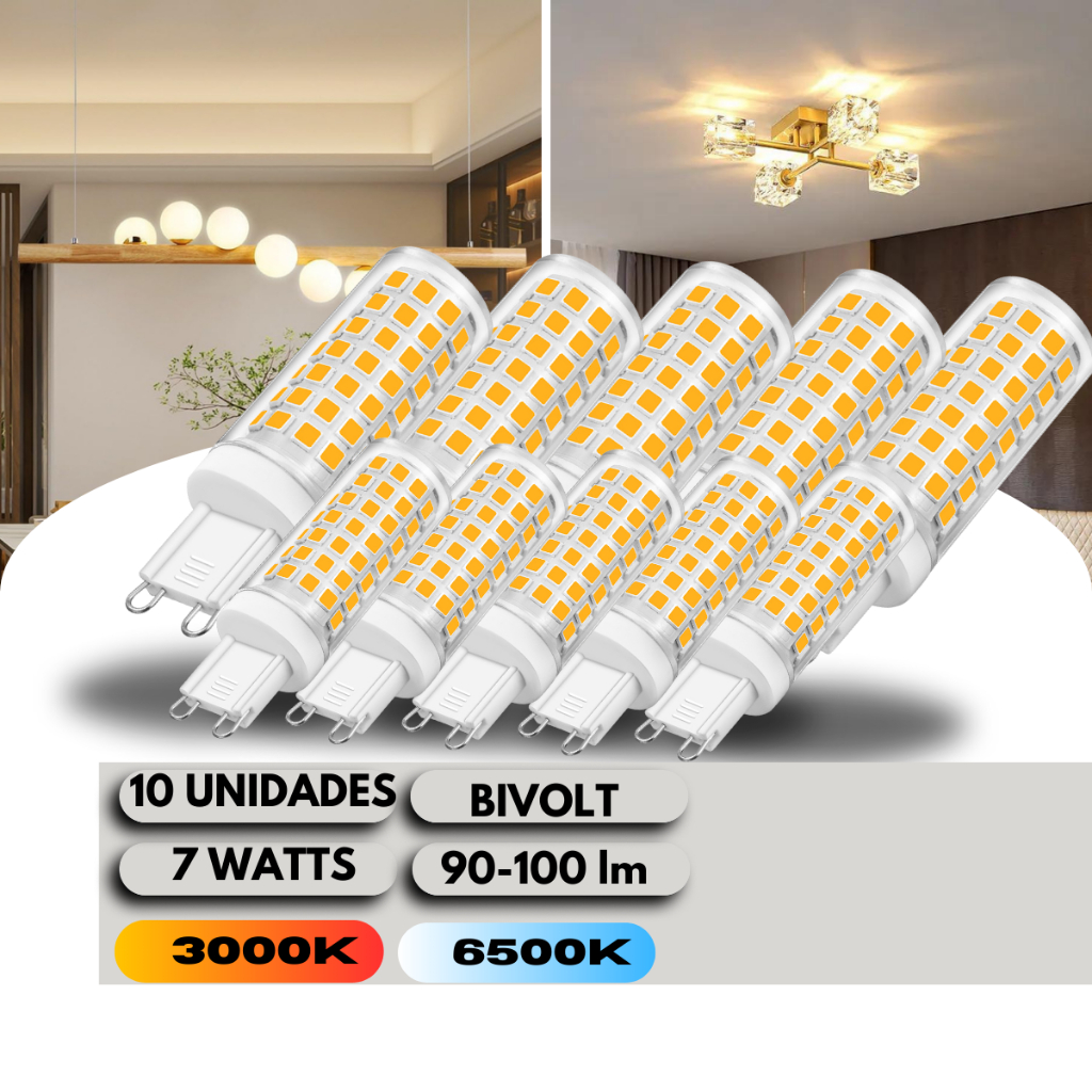 Kit 10 Lâmpada Led G9 7W Halopim Bipino 110v 220v Branco Frio 6500K Branco Quente 3000K