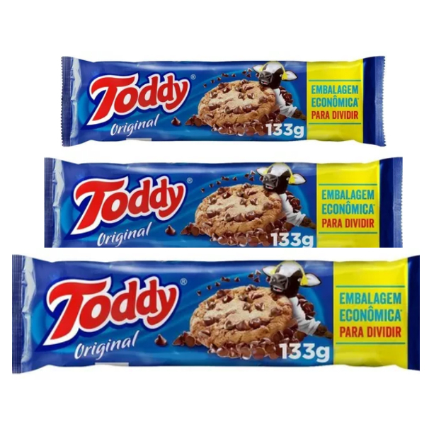 Três pacotes de cookies Toddy de baunilha com gotas de chocolate