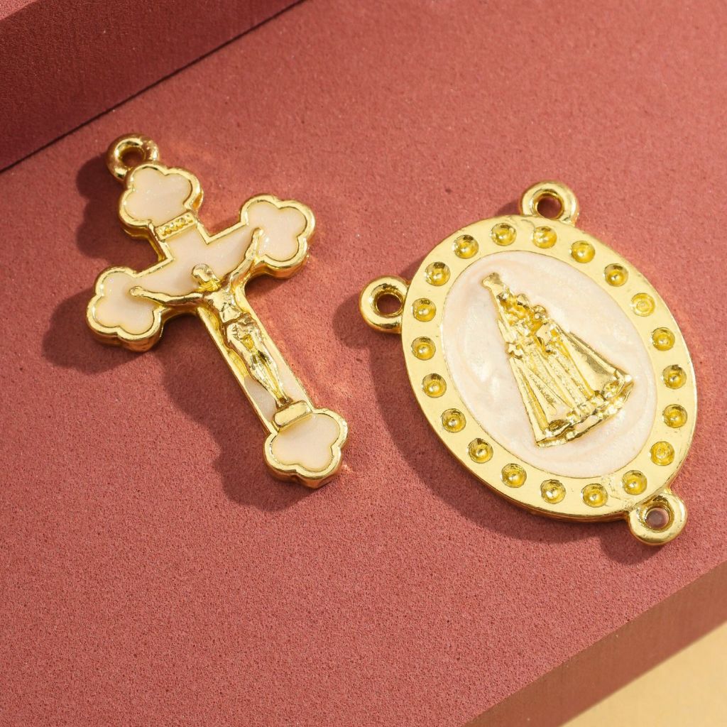 Entremeio Para Terço Nossa Senhora + Crucifixo Dourado Alta Qualidade Material P/ Terço