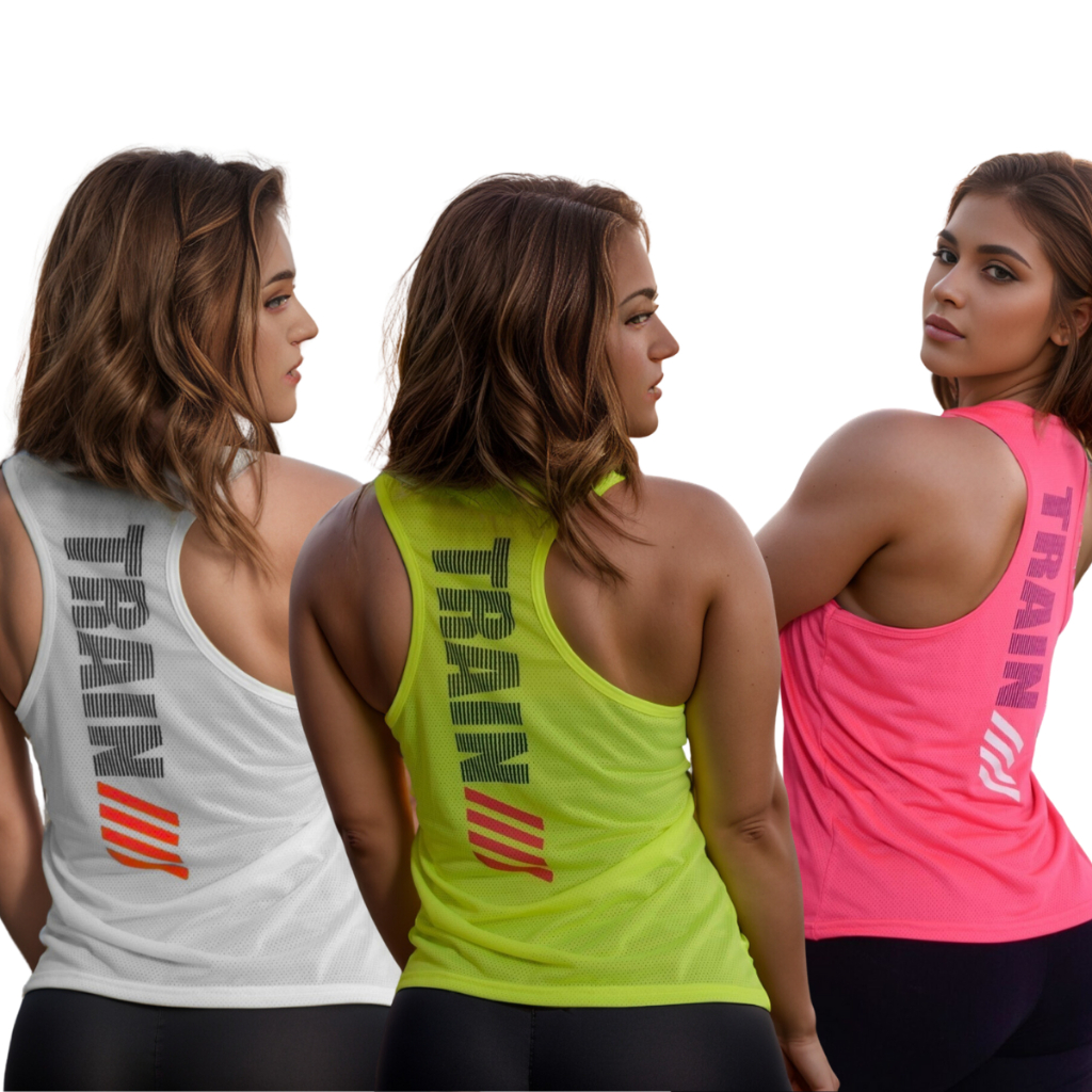 Regata Nadador Feminina Dry Furadinho Fitness Academia Estampada TRAIN
