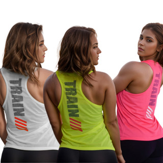 Regata Nadador Feminina Dry Furadinho Fitness Academia Estampada TRAIN em Oferta na Shopee