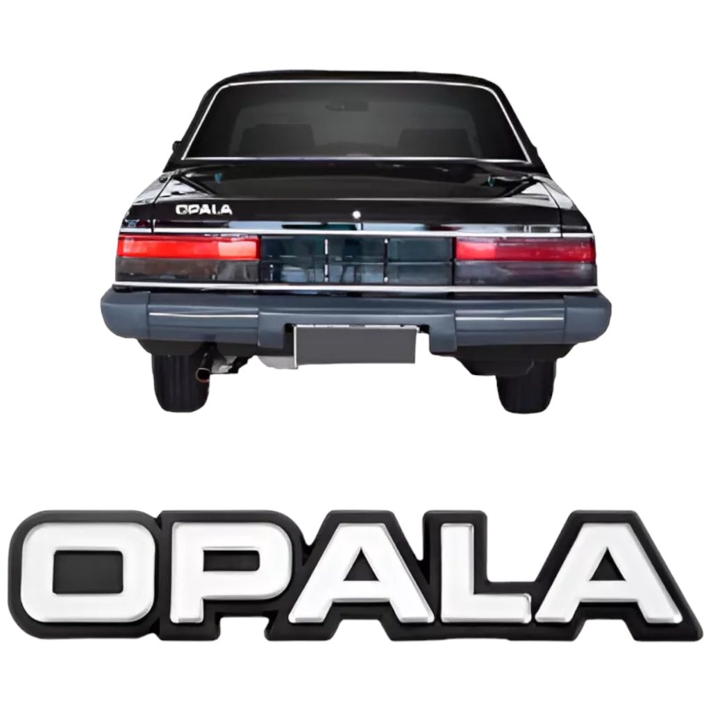 Emblema Adesivo Opala 1982 A 1990 Cinza Com Fundo Preto