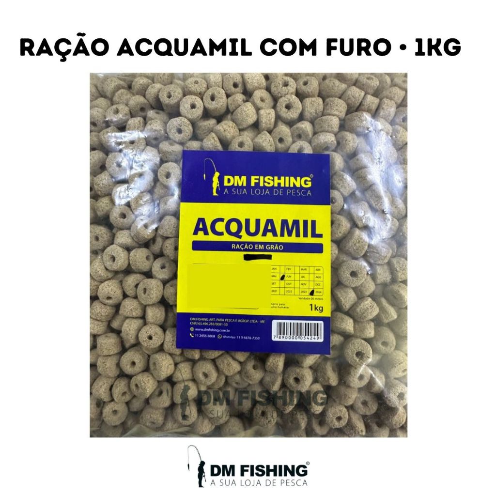 RAÇÃO EM GRÃO ACQUAMIL FURADA 1kg Ideal para pesca de peixes de pesqueiro. Aquamil