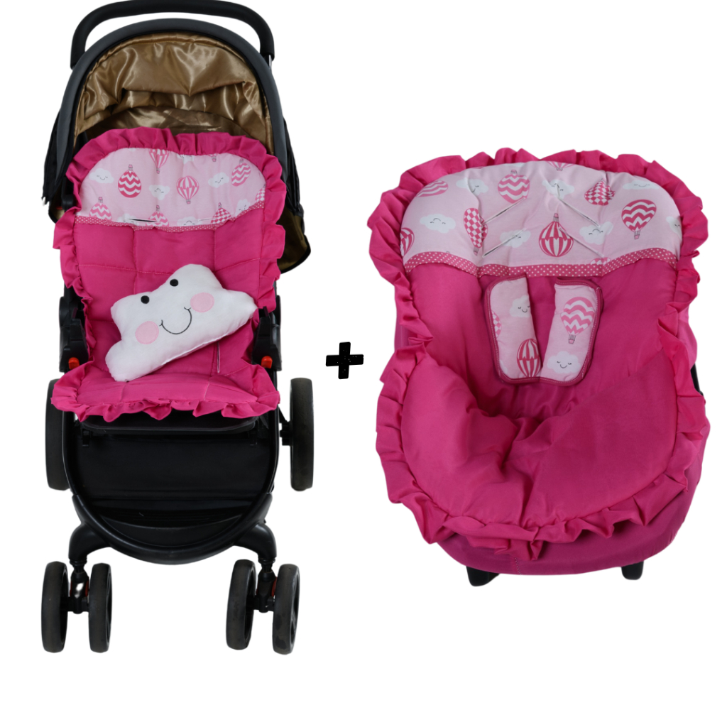 Kit Capa De Carrinho + Capa Bebe Conforto Acolchoadas Macias Balões Pink em Oferta na Shopee