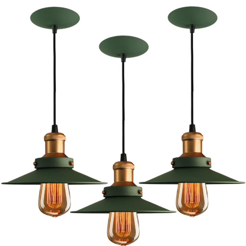 Pendente Lustre Nordic 22cm Verde com Cobre kit3 Retrô Industrial Loft em Oferta na Shopee