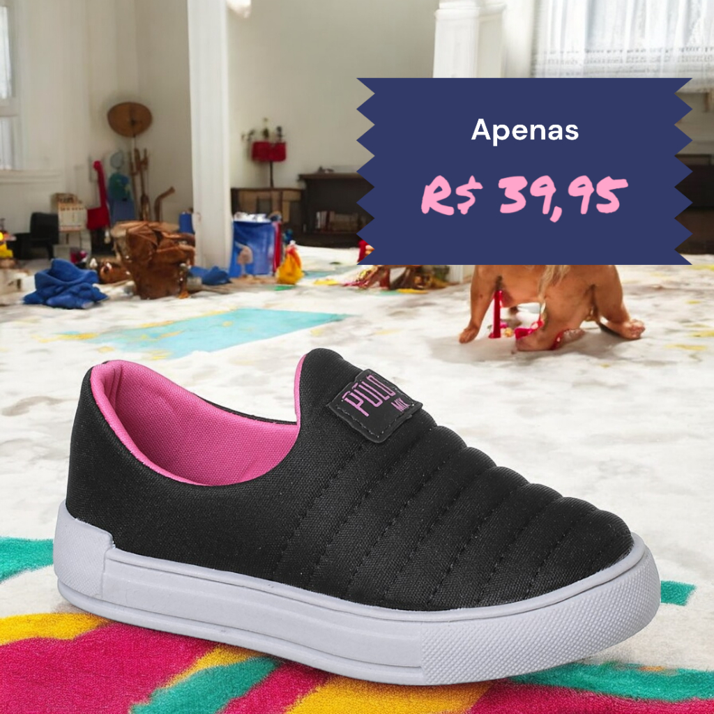 Tênis Calce Fácil Infantil Sola Reta Escolar Leve Confortável Menino Menina Feminino Mascu...