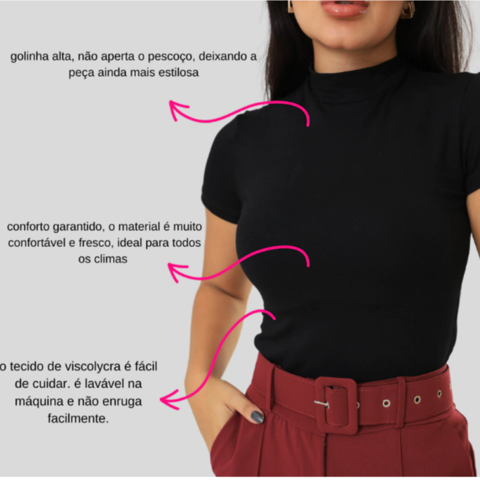 Blusa Social Feminina Gola Alta Manga Curta Viscolycra Diversas Cores Fab Propria em Oferta na Shopee