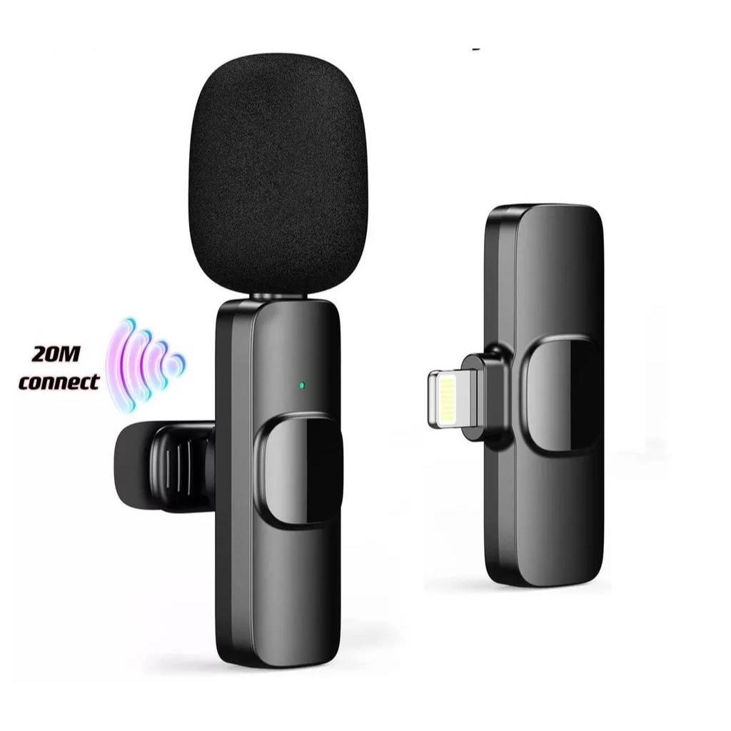 Microfone de Lapela Sem Fio K9 Vlog Compatível Tipo C e iPhone