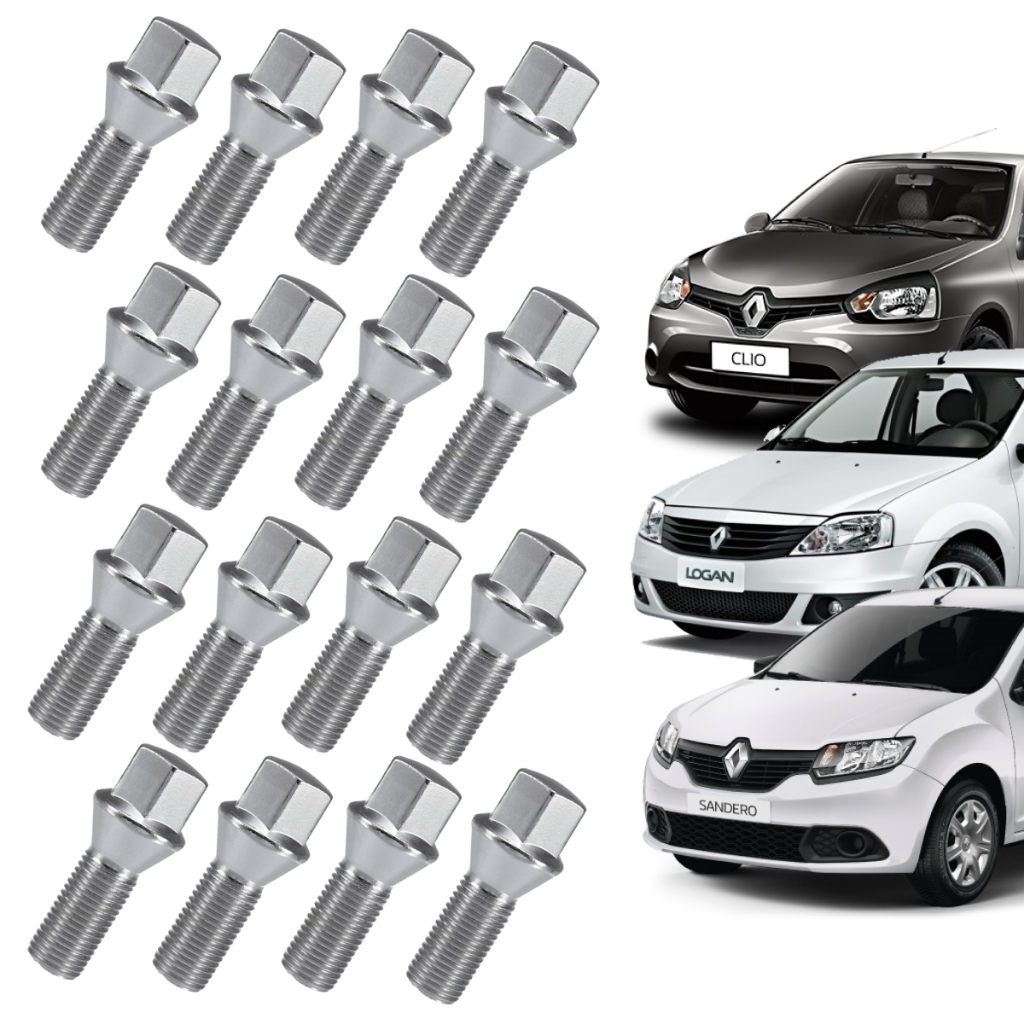 Jogo De 16 Parafusos Roda Renault Sandero Logan Clio Liga Leve Jogo De 16 Parafusos Roda Renault Sandero Logan Clio Liga Leve