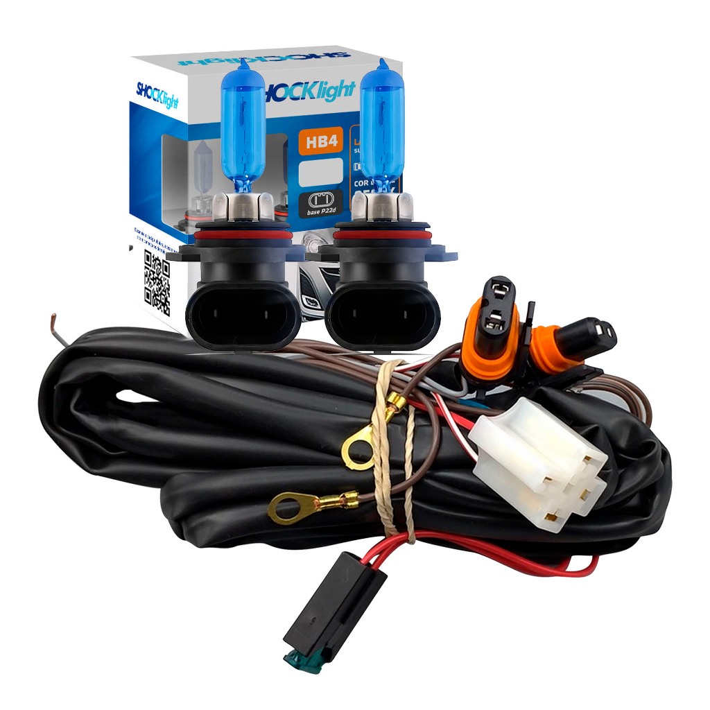 Chicote Para Farol De Milha Encaixe Hb4 Chicote Completo com Lâmpadas HB4 Super Branca 8500k