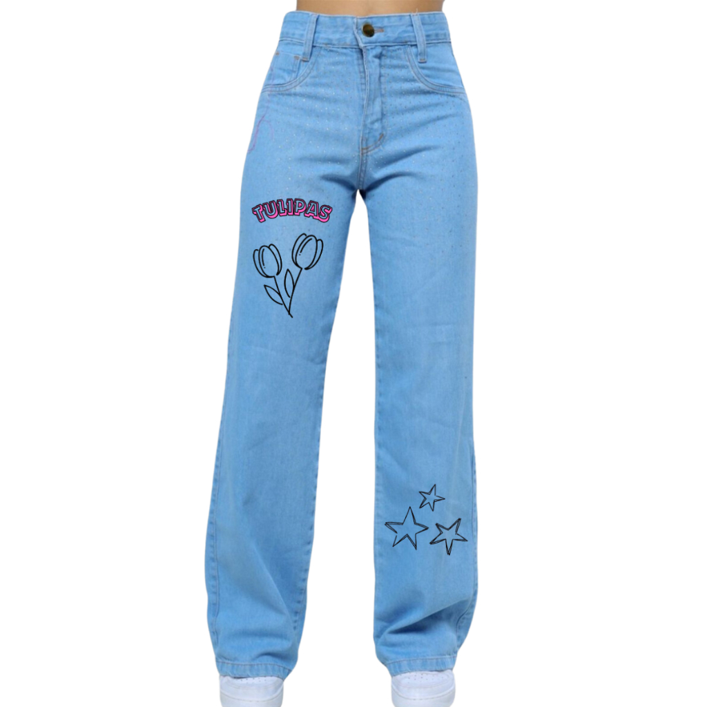 Calça Jeans Menina Wide Leg Estampado Infantil Juvenil Varias Estampas