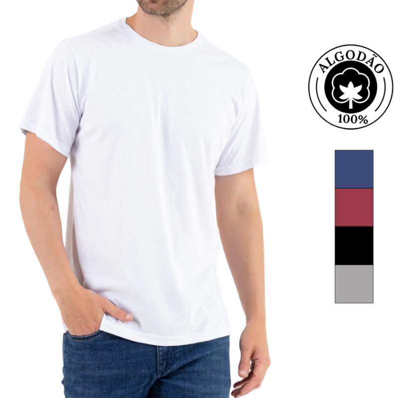 Camiseta Masculina Lisa Básica Branca 100% Algodão em Oferta na Shopee