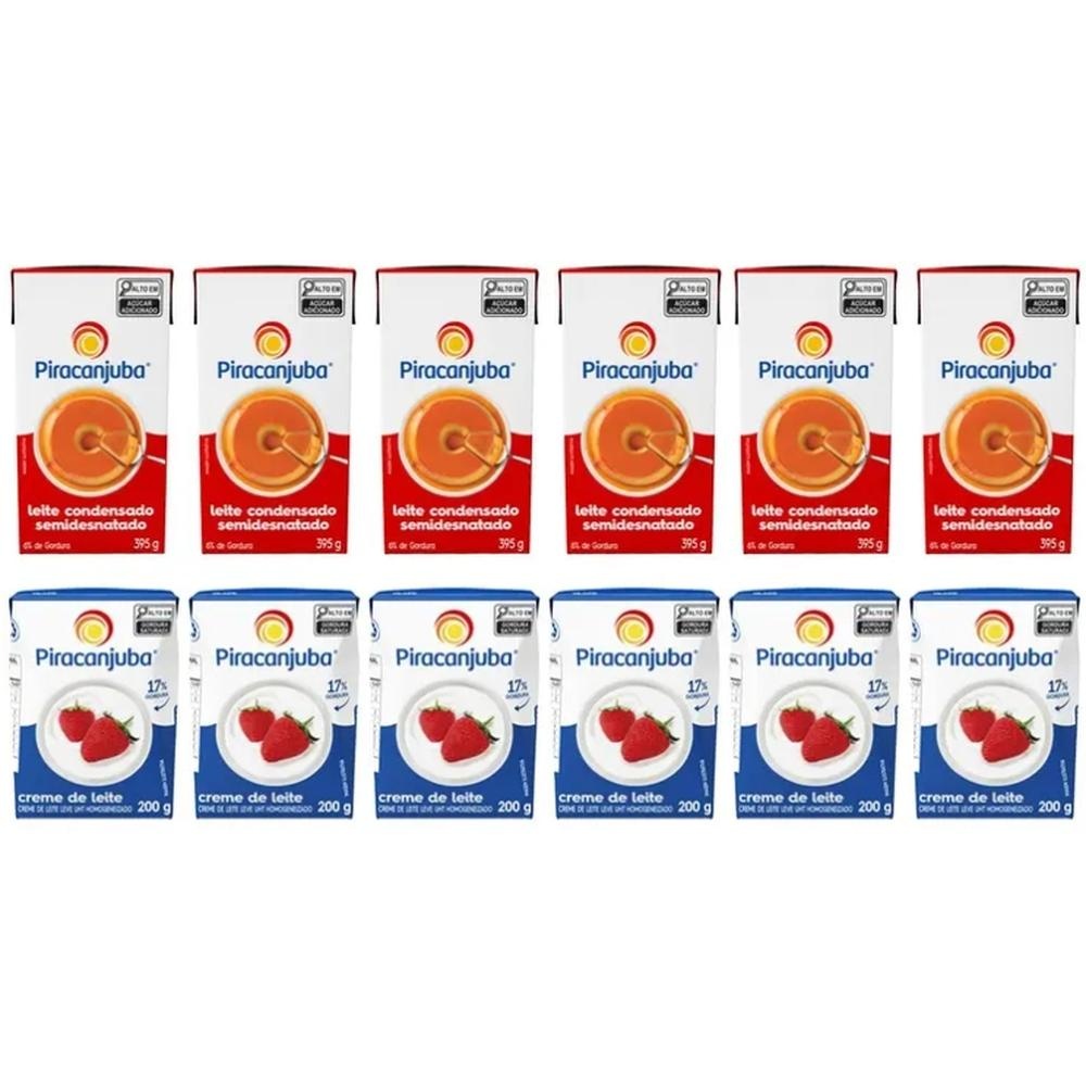 Kit 6 creme de leite piracanjuba 200g + 6 leite condensado piracanguba 395g