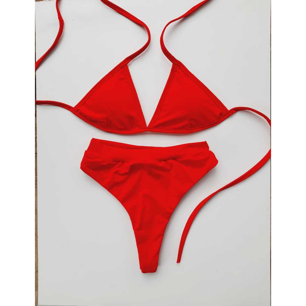 Biquíni top fixo tradicional com calcinha hot pants biquini feminino cintura alta