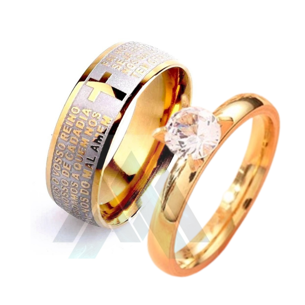 Aliança Oração Pai Nosso 8mm Religioso Unissex +  Anel Solitário Aparador com Pedra Zircônia 3mm Banhada Ouro em Oferta na Shopee