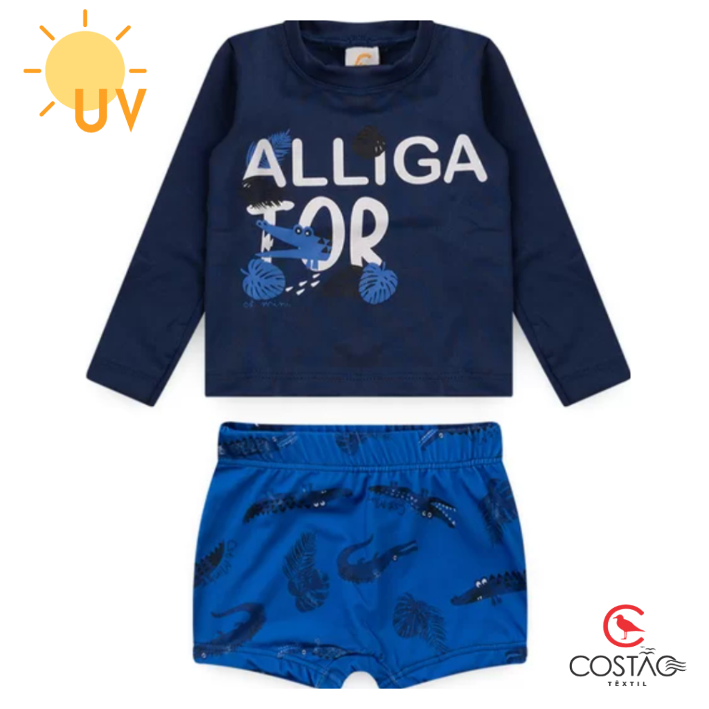 Conjunto moda praia 2 Peças: Camisa UV e Sunga Proteção UV 50+ Marca Costão