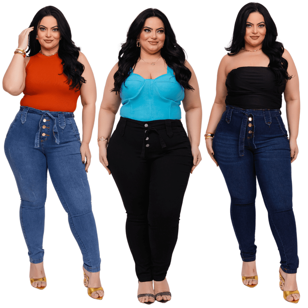Calça Jeans Feminina Plus Size Cintura Alta Premium Com Lycra em Oferta na Shopee