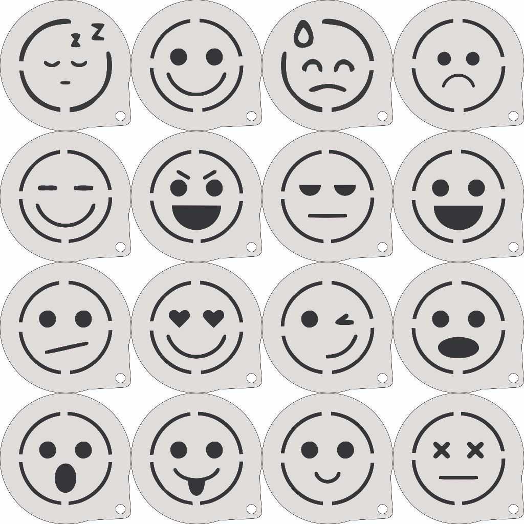 16 Stencil Emoticons Moldes Pintura 7cm