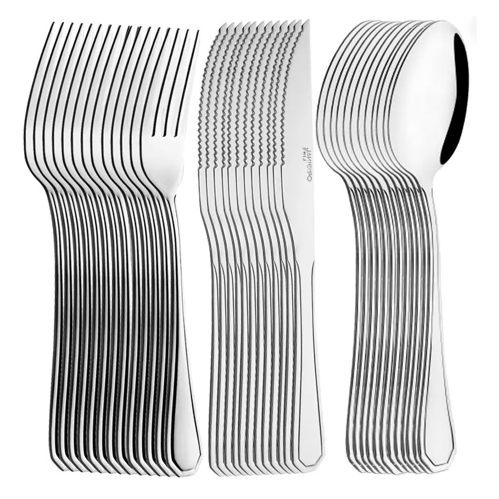 Jogo de Talhares Garfo Colher Faca Mesa 36 Peças Kit Buffet Restaurante Faqueiro Premium Aço Inox