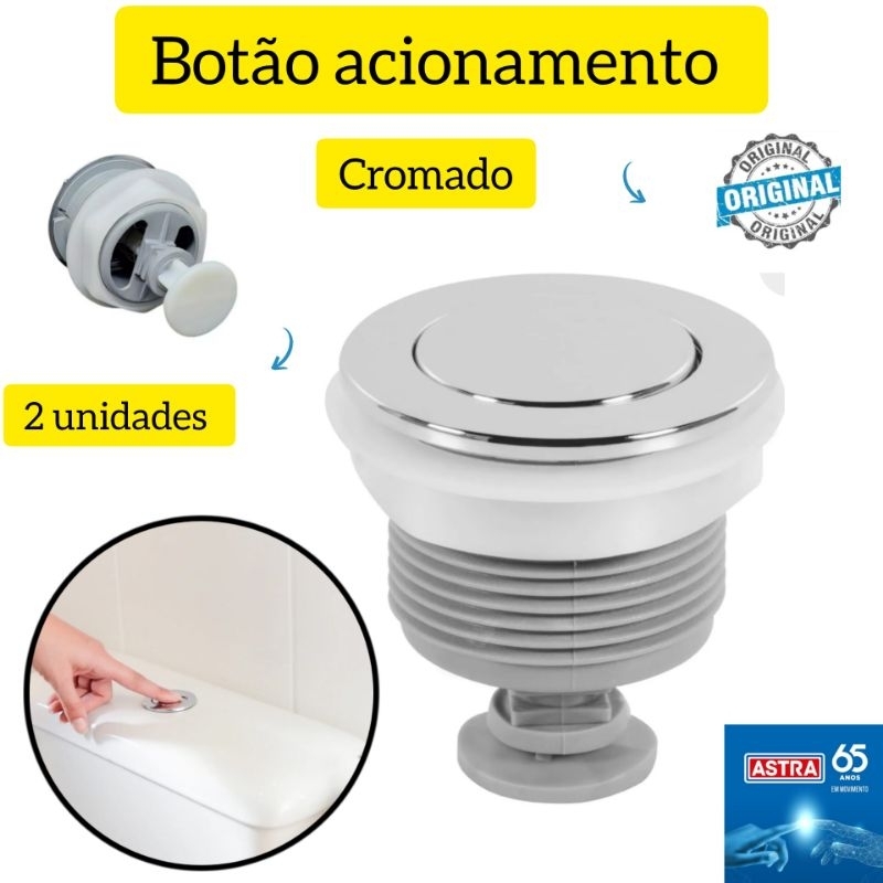 kit 2 Botão Acionamento Superior cromado para Caixa descarga acoplada astra MB