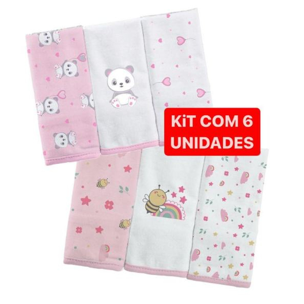 Pano De Boca Kit 6 Fraldas Toalha de boca Malha 100% Algodão Fio 30 C/6 Un. Bublim