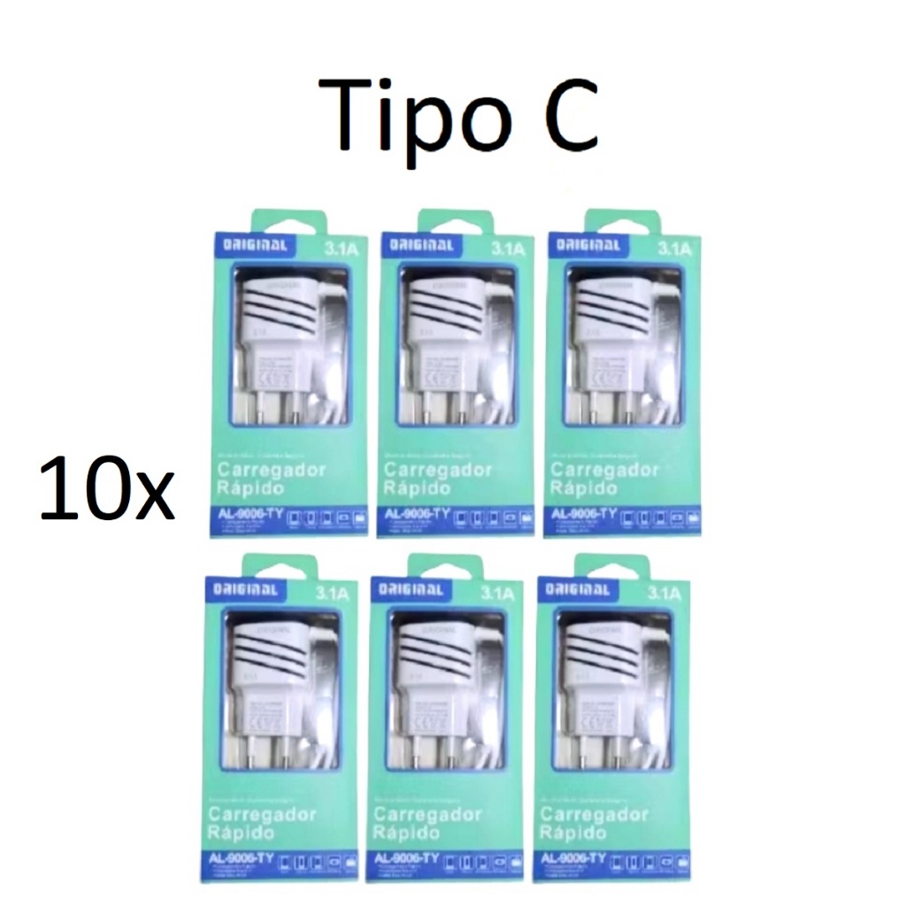 Kit 10 Carregador Tipo c Type Smart 2 Entrada Usb Atacado