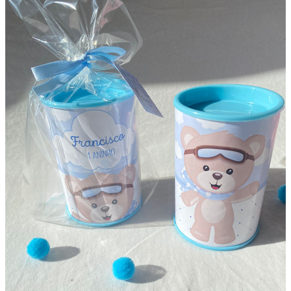 Cofre urso baloeiro urso aviador ursinho azul volta ao mundo lembrancinha