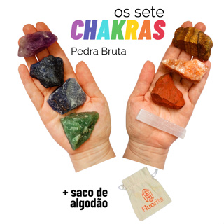 Kit 7 Chakras Pedra Bruta + Saco Algodão + Selenita Branca 8 Cristais Kit Les Energie em Oferta na Shopee