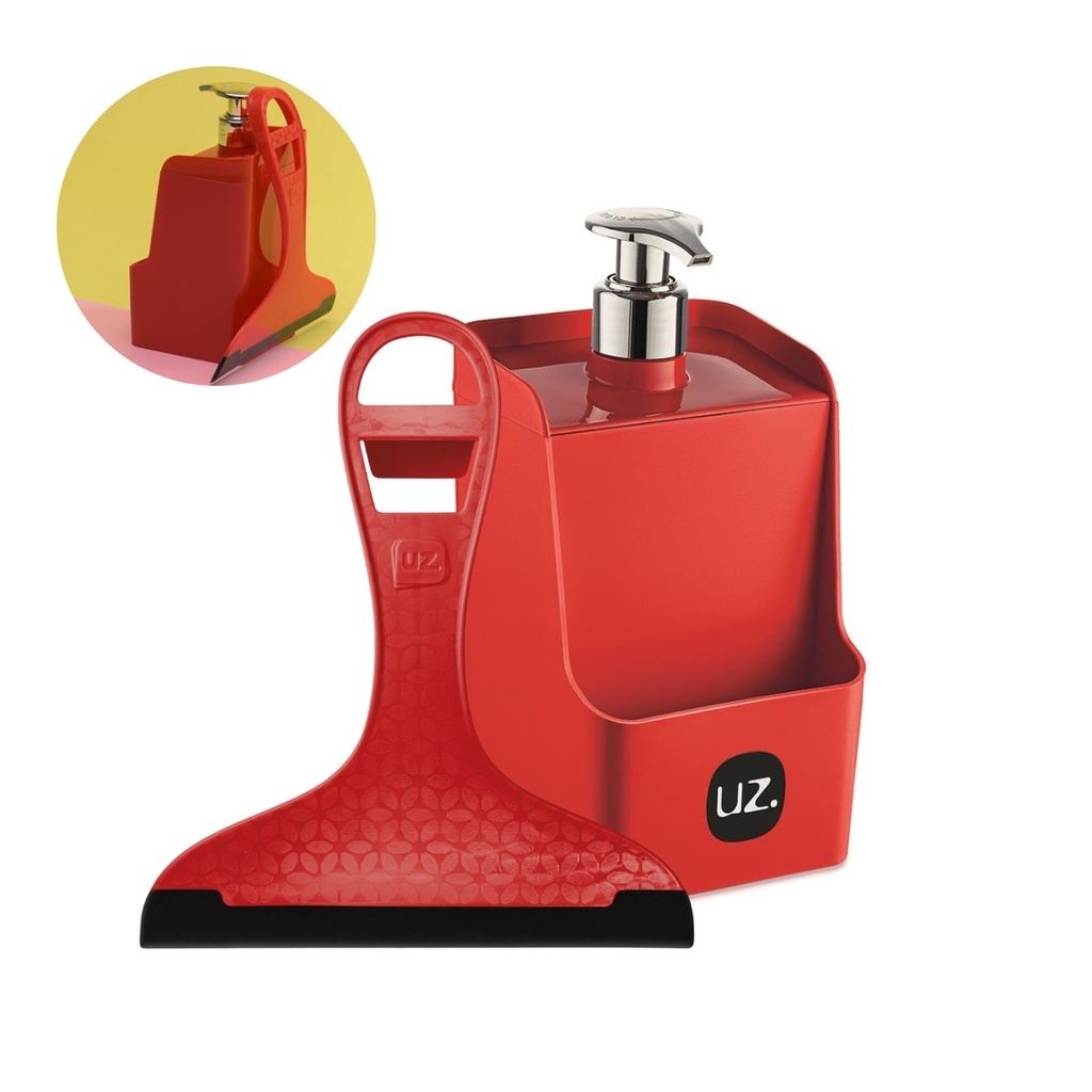 Porta Detergente Dispenser Pia Cozinha Utilidade Esponja UZ + Rodinho Kit