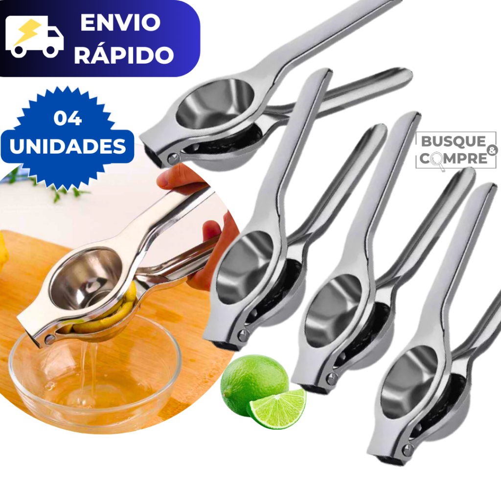 Kit 4 Espremedores de Limão Prático Manual Espremedor Suco Sucos Limonada em Aço Inox Resistente