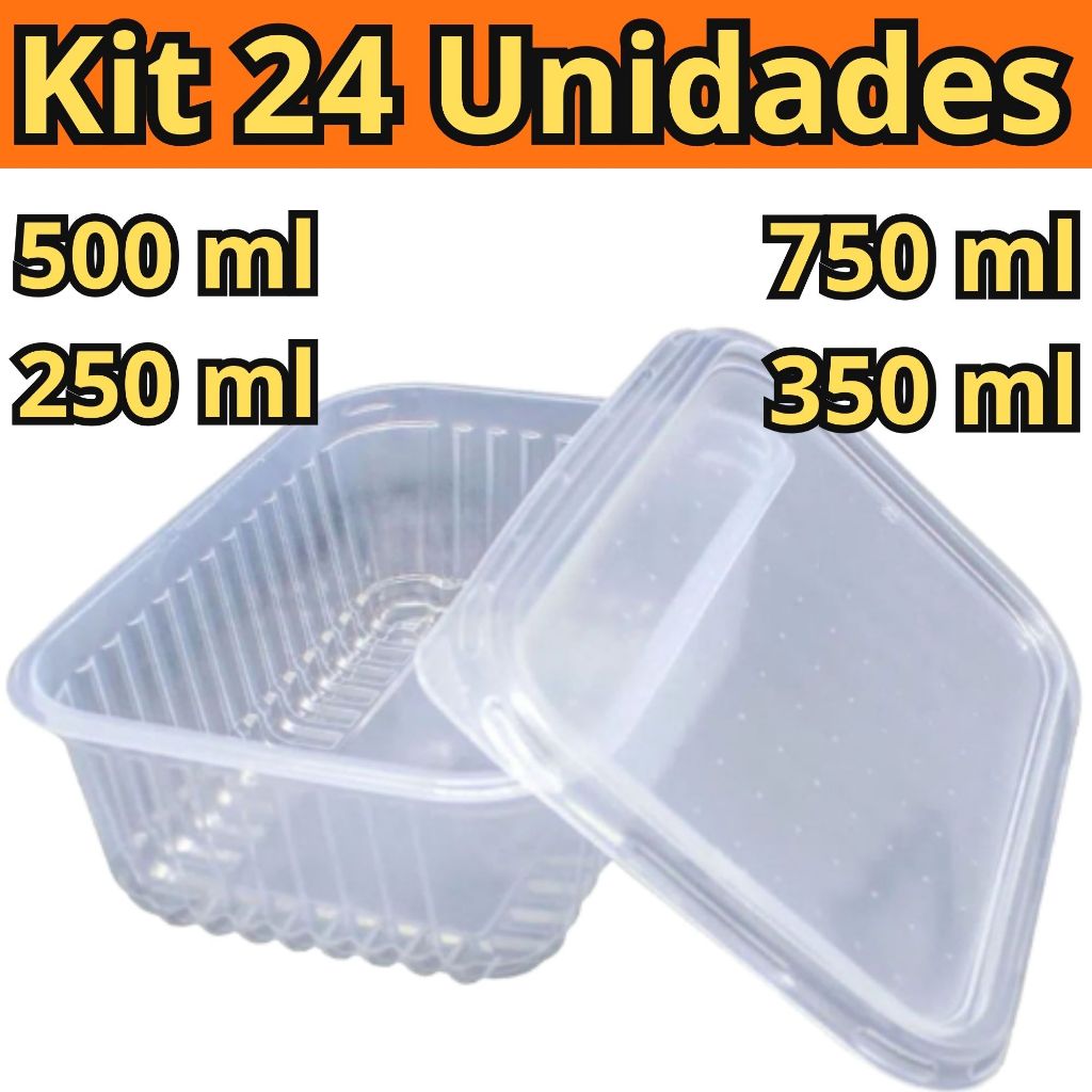 Imagem 24 Potes de Plastico Retangular Marmita 500 ml Microondas Freezer Marmita Fit