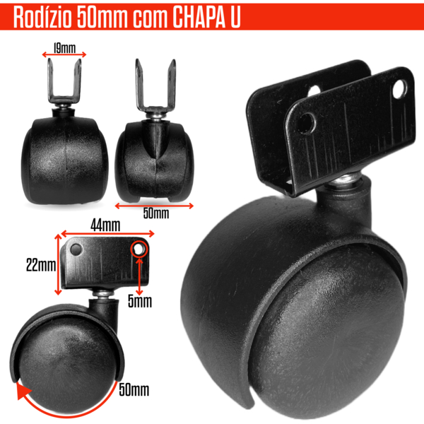 Kit Rodizio Rodinha 50mm com Chapa U 19mm Preto Reforçado 2/4/5/10 Peças em Oferta na Shopee