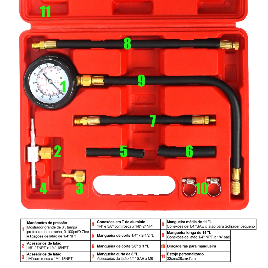 Kit Teste De Manômetro De Pressão Bomba De Combustível Carro Moto Com 11 Peças em Oferta na Shopee