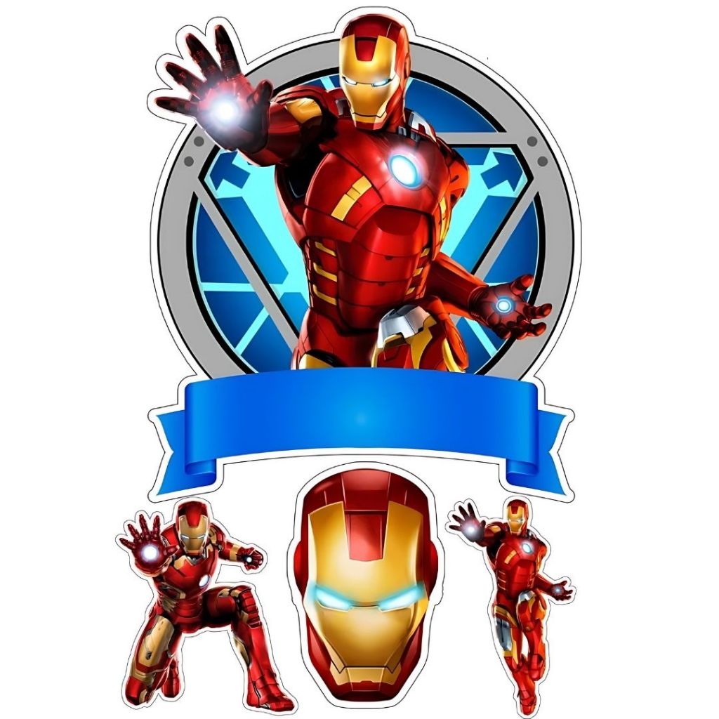 topo de bolo Homem de Ferro + topper para docinhos em Oferta na Shopee