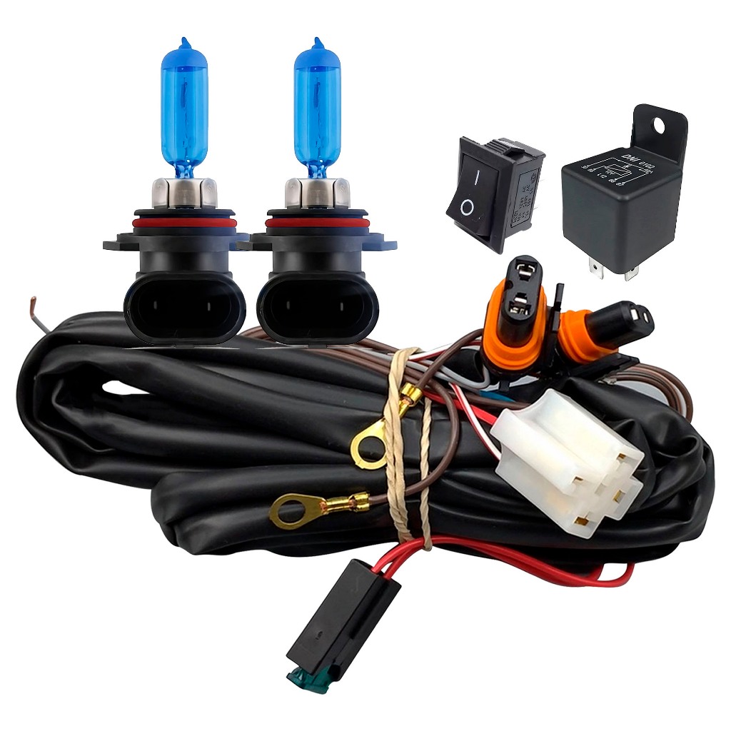 Chicote Para Farol De Milha Hb4 Chicote com Lâmpadas HB4 Super Branca 8500k Botão Quadrado e Relé