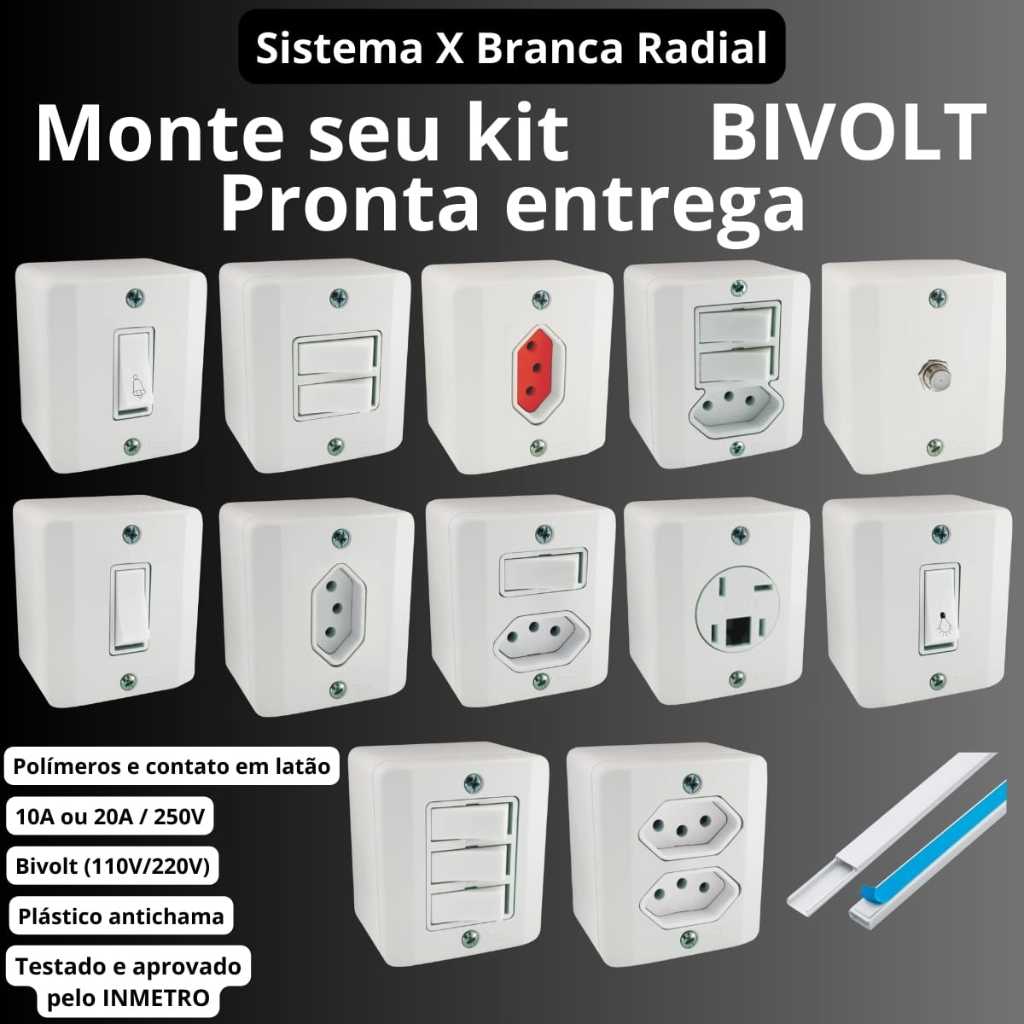 Tomada e Interruptores 10A e 20A Sobrepor Sistema X Branco Radial Tomada 10A Tomada 20A Interruptor em Oferta na Shopee