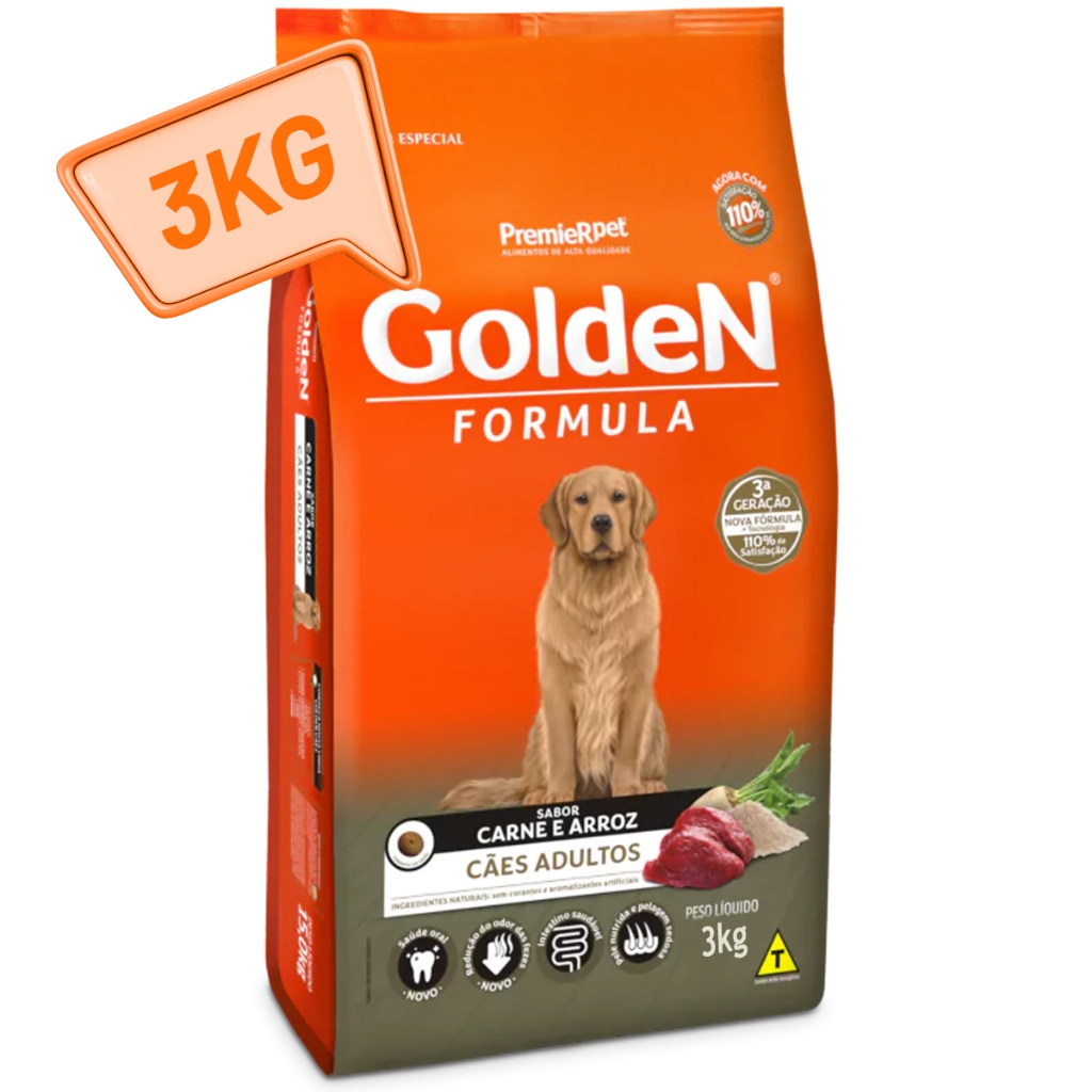 Ração Golden Formula Cães Adultos 3kg Carne & Arroz em Oferta na Shopee