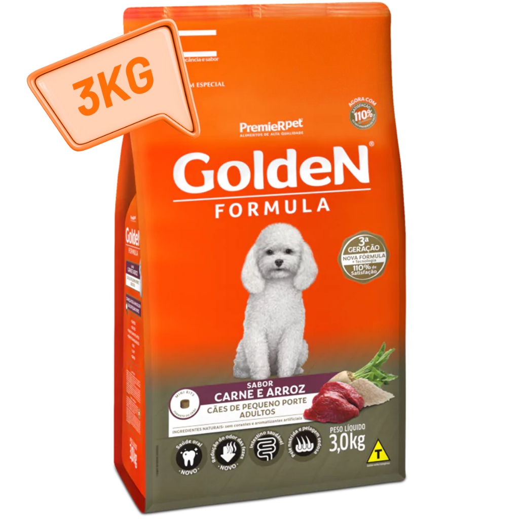 Golden Formula Cães Mini Bits Adultos 3kg Carne & Arroz em Oferta na Shopee