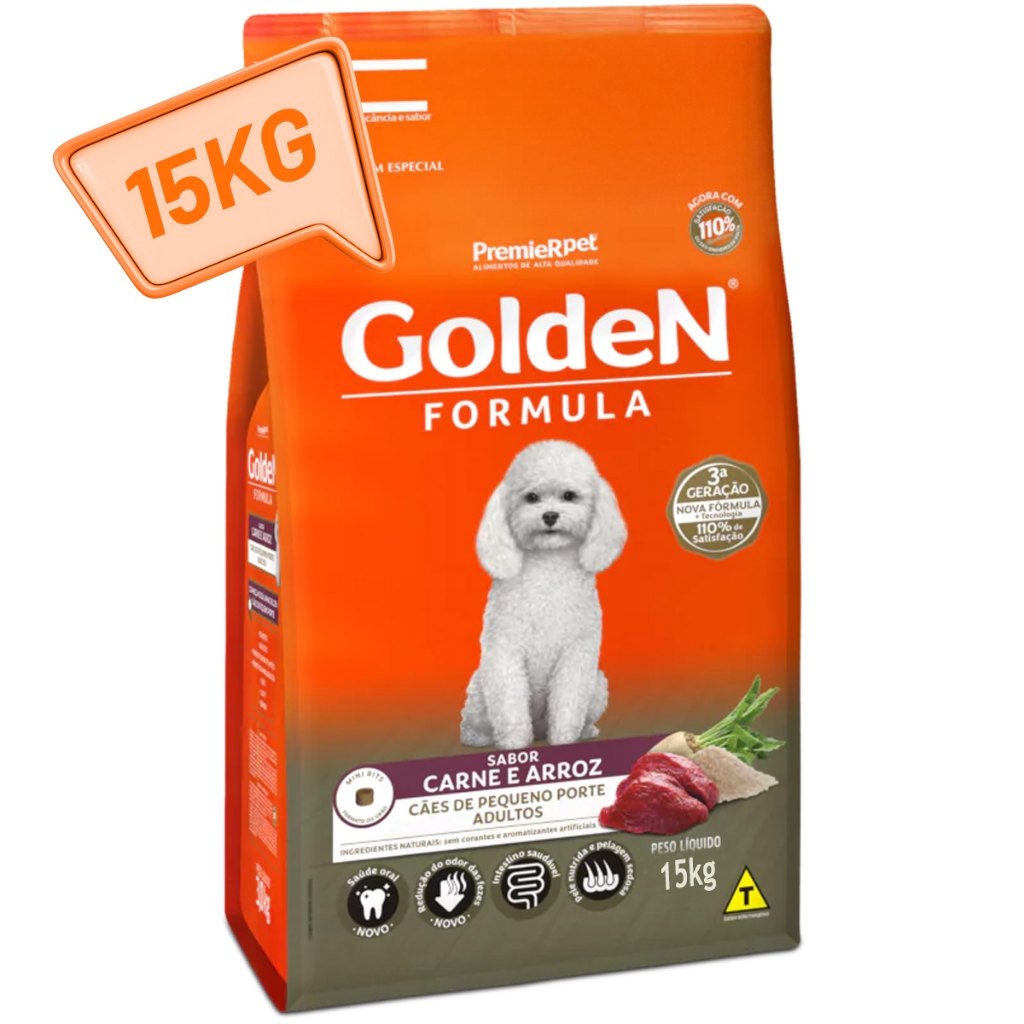 Golden Formula Cães Mini Bits Adultos 15kg Carne & Arroz em Oferta na Shopee