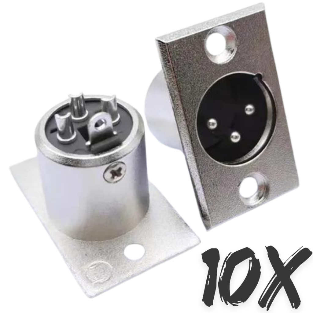10X Plug Canon Macho Painel Conector Canon Painel Macho Metal 3 Pinos (Pacote c/ 10 Pçs)