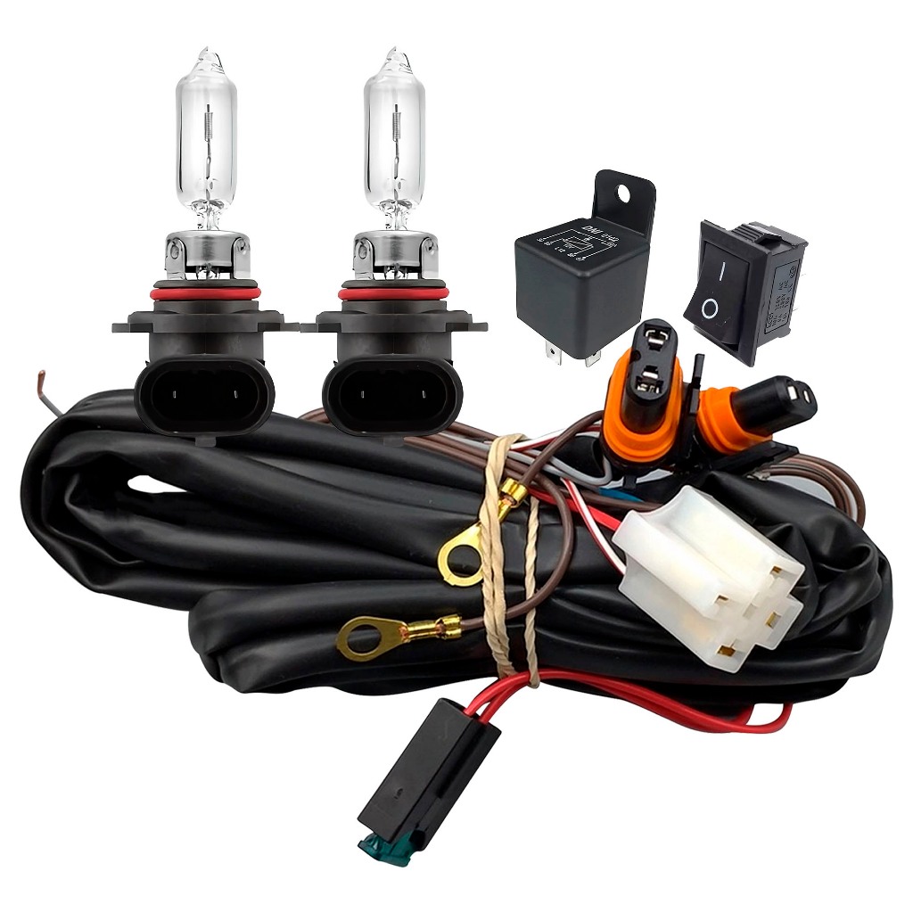 Chicote Para Farol De Milha Encaixe Hb4 Chicote com Lâmpadas HB4 Halógenas com Botão Quadrado e Relé